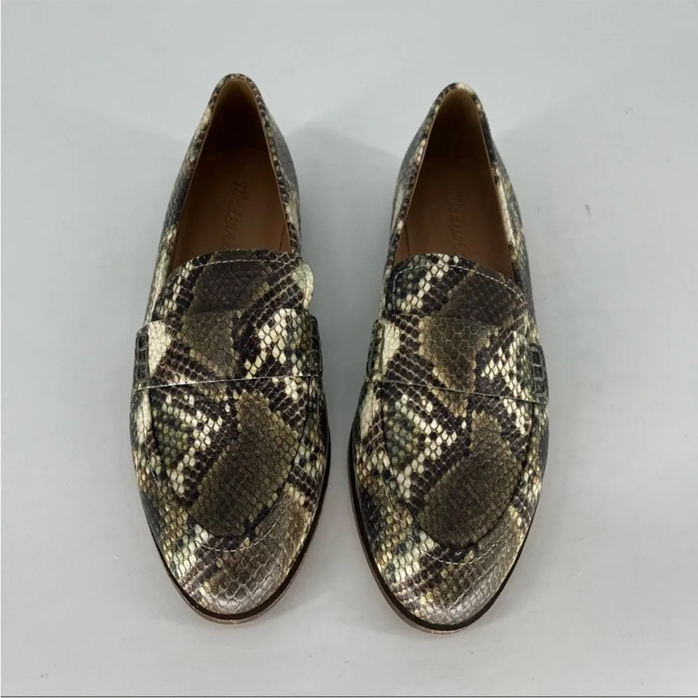 MADEWELL NEW THE ALEX LOAFERS SNAKE EMBOSSED LEATHER DEEP WOODLAND MULTI SNAKE - Picture 5 of 10